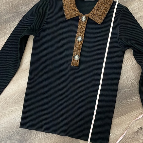 Proenza Schouler Black Ribbed Knit Polo Sweater Top Button Up Size L - Picture 10 of 10